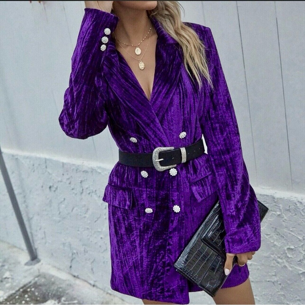 Zara Purple Velvet Double-Breasted Blazer Dress